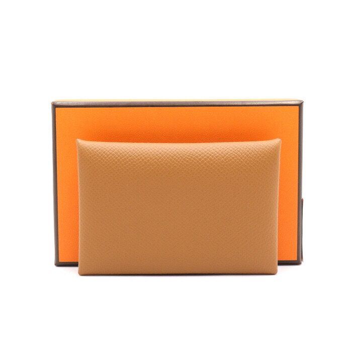 Hermes Gold Apple Tree Calvi Unisex Business Card Holder Wallet AA41133