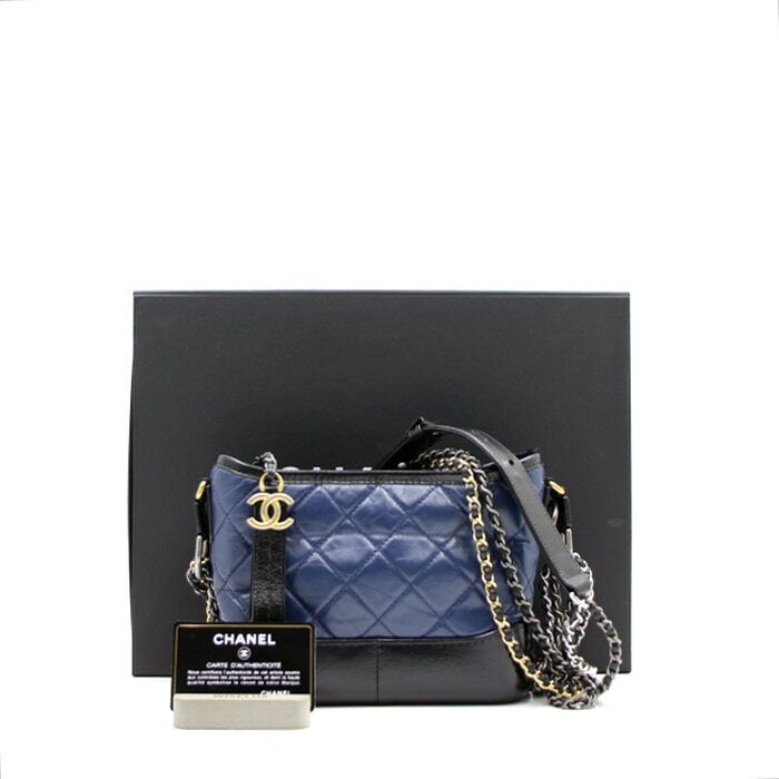 CHANEL Navy Black Gabrielle Hobo Small Chain Shoulder Bag with Crossbody Feature A91810