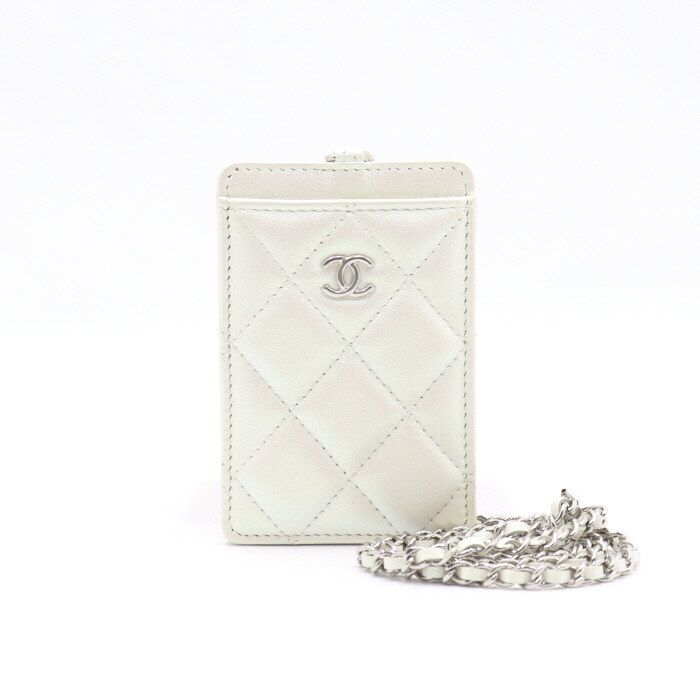 CHANEL Pearl White Coco Chain Card Holder Wallet Necklace AA41080