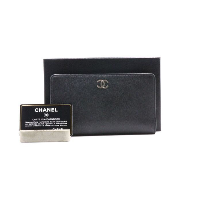 CHANEL Black Caviar Coco Mark CC Flap Long Wallet A46314