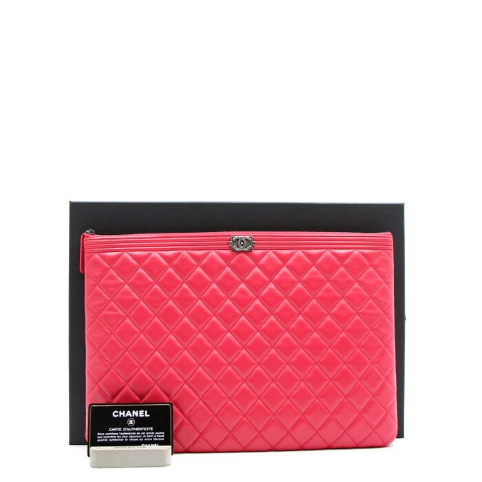 CHANEL Large Boy Clutch Bag A80570 in Lambskin - Pink & Silver Accents aa12882