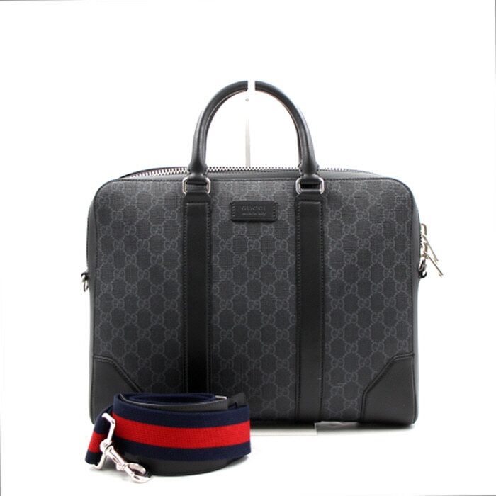 Gucci Supreme Canvas Black Men's Document Tote Bag with Shoulder Strap aa28795