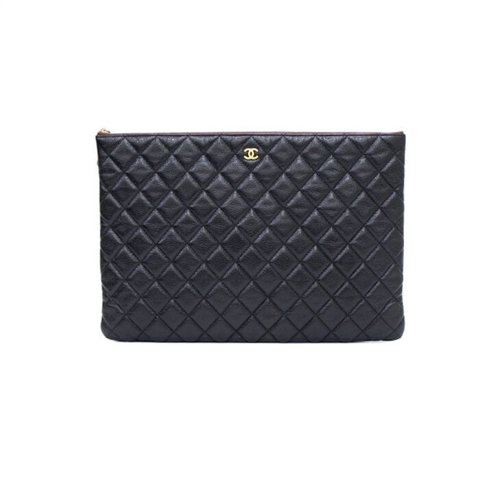 CHANEL Classic Large Clutch Bag with Caviar and Gold CC Black A82552
