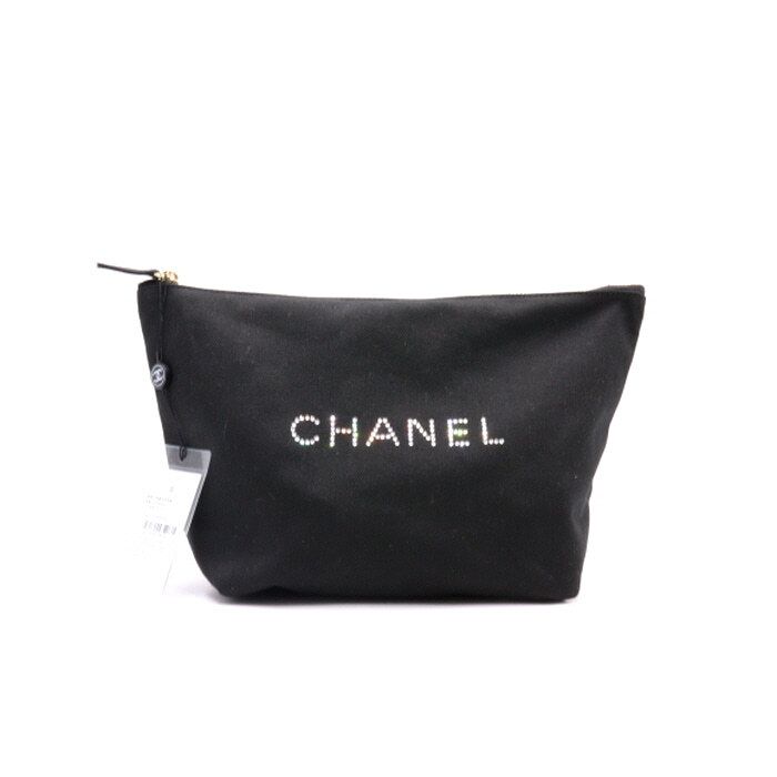 CHANEL Black Canvas Initial Logo Pouch Bag M03791
