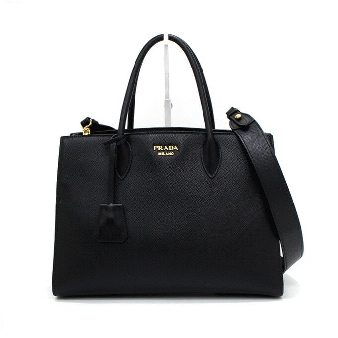 Prada Black Saffiano Biblio Gold Chain Tote Shoulder Bag aa36483