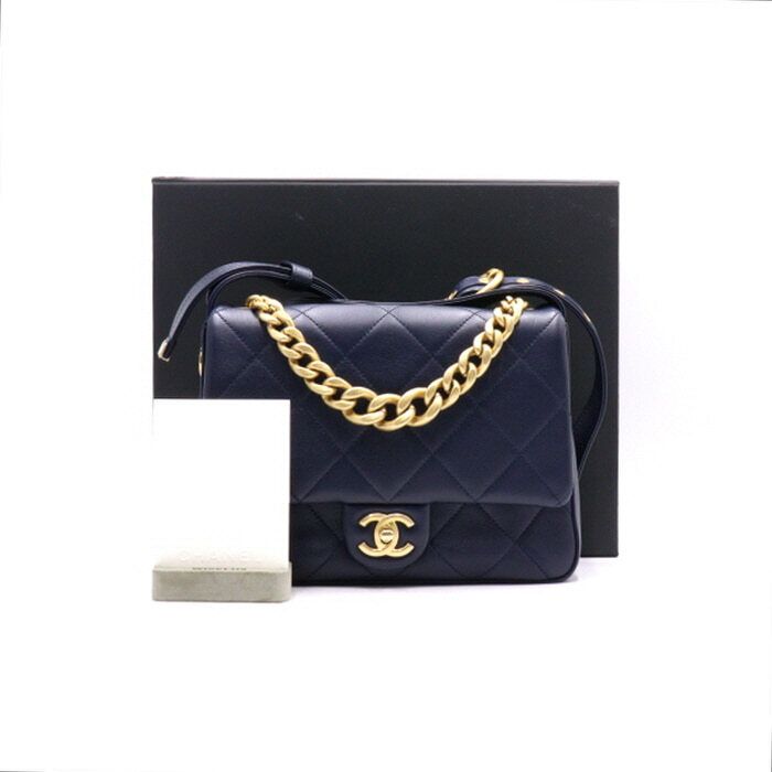 CHANEL Navy Calfskin Quilted CC Messenger Shoulder Bag Crossbody AS2842 2122 Season aa35771