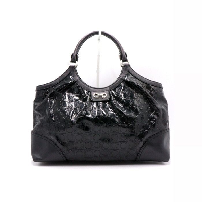 Salvatore Ferragamo Black Patent Gan Chini Logo Women's Tote Bag 21 C021