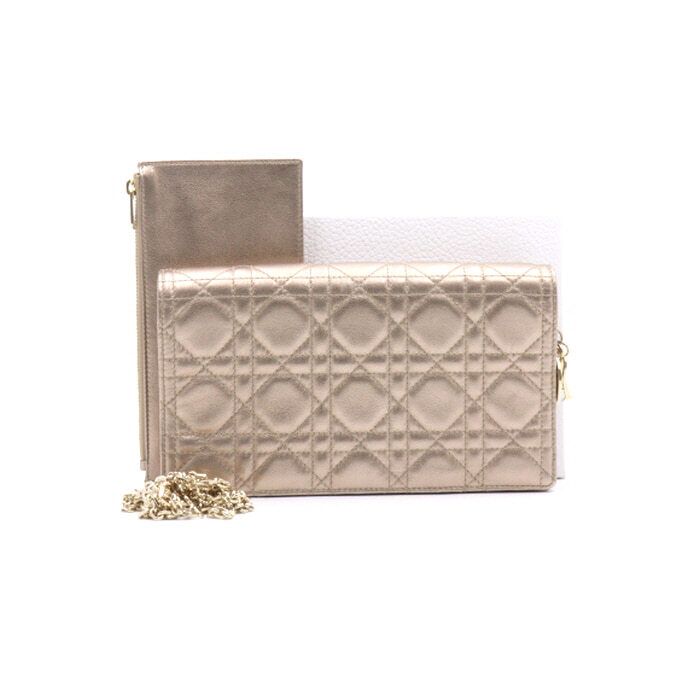 Dior Metallic Bronze Calfskin Lady Kanaju Clutch Chain Crossbody aa34656
