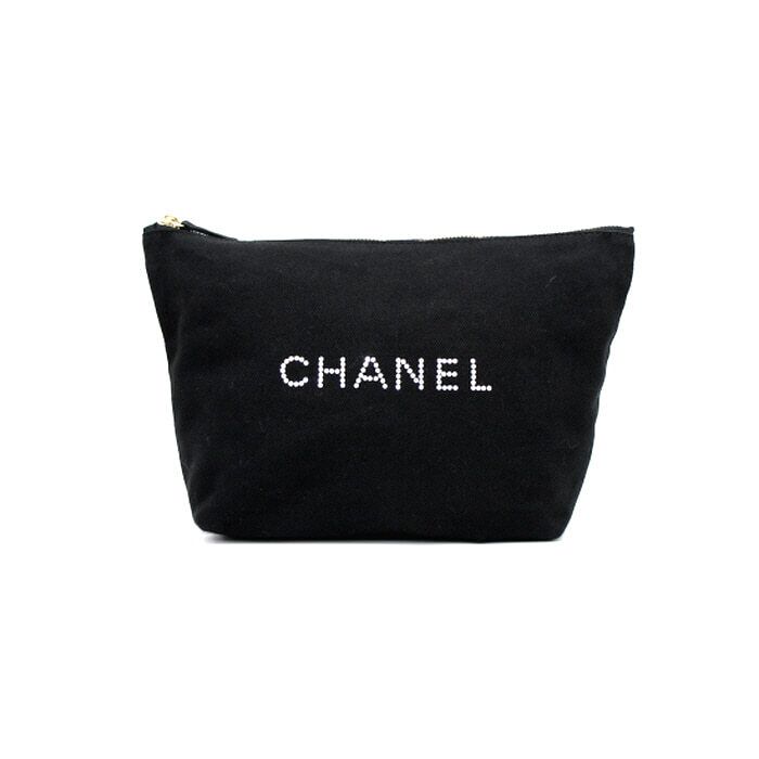 CHANEL Black Canvas Initial Logo Pouch Bag M03791