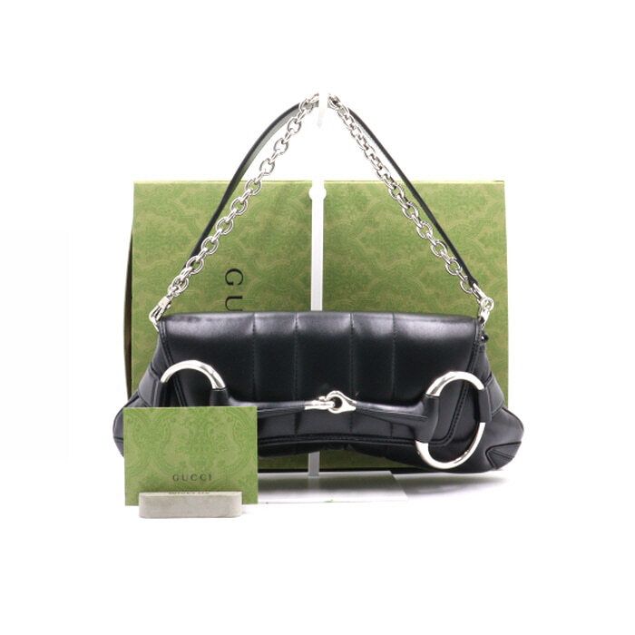 Gucci Medium Horsebit Black Chain Shoulder Bag 764255