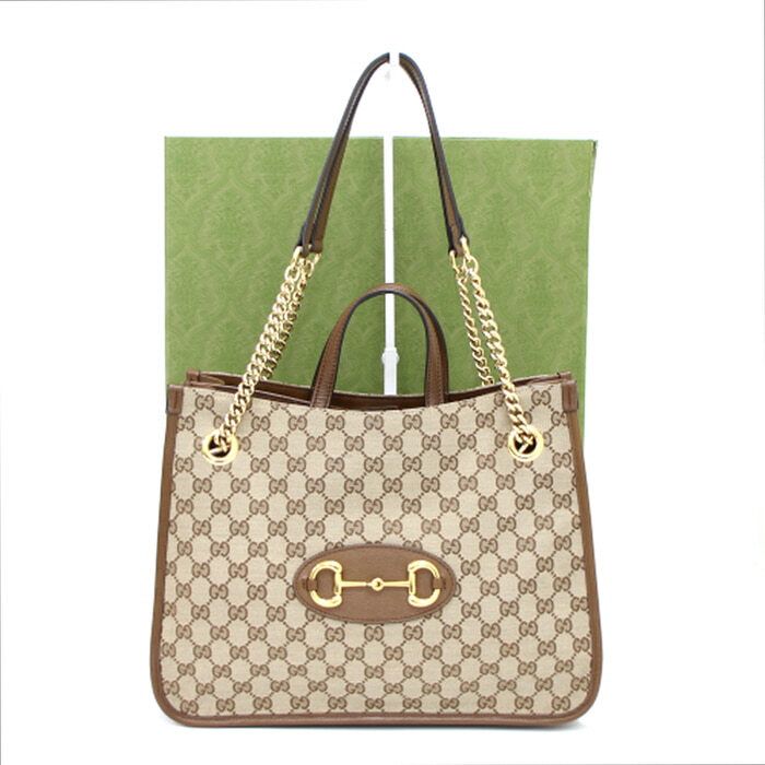 Gucci GG Canvas Horsebit 1955 Medium Tote Bag with Shoulder Strap aa33941