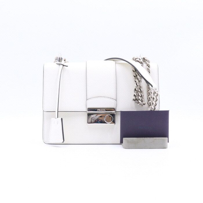 Prada White Saffiano Padlock Chain Women's Shoulder & Crossbody Bag 1BD034