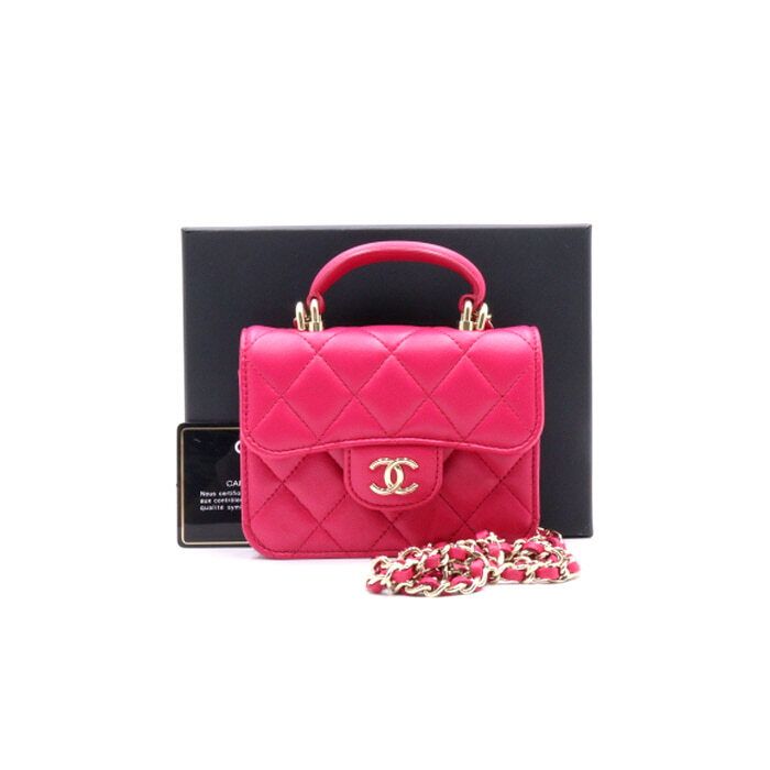 CHANEL Mini Flap Top Handle WOC Card Case with Gold Chain Crossbody AP2200 aa31540