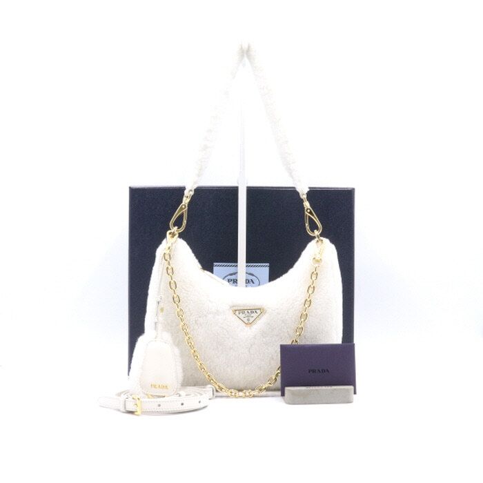 Prada Mini Shearling Tote Hobo Shoulder Bag with Crossbody aa31264