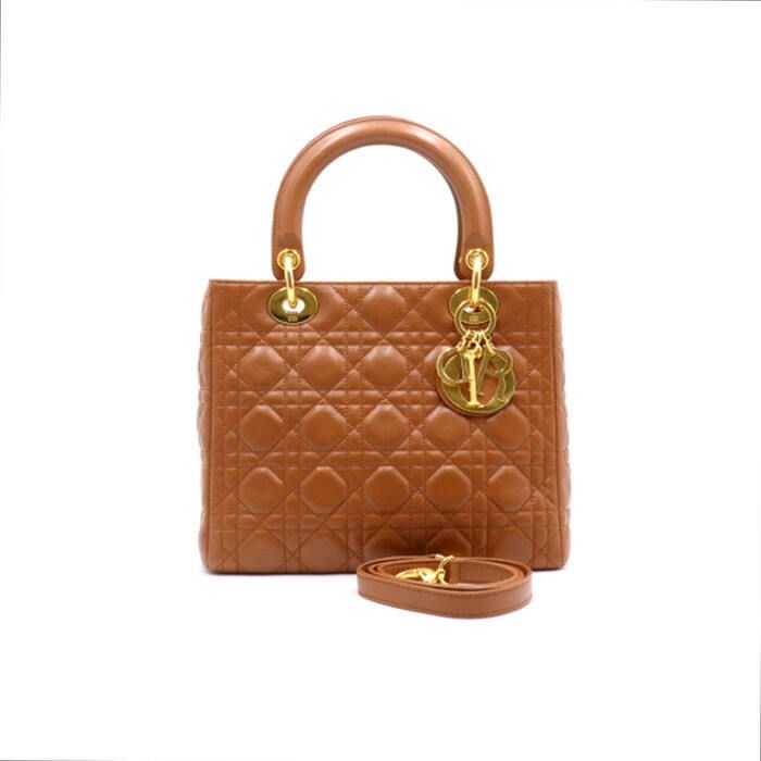 Dior Medium Gold Tote Bag with Quilted Black Leather aa31590