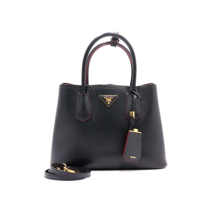 Prada Small Double Tote Bag & Shoulder Bag in Black Saffiano AA31417 1BG887