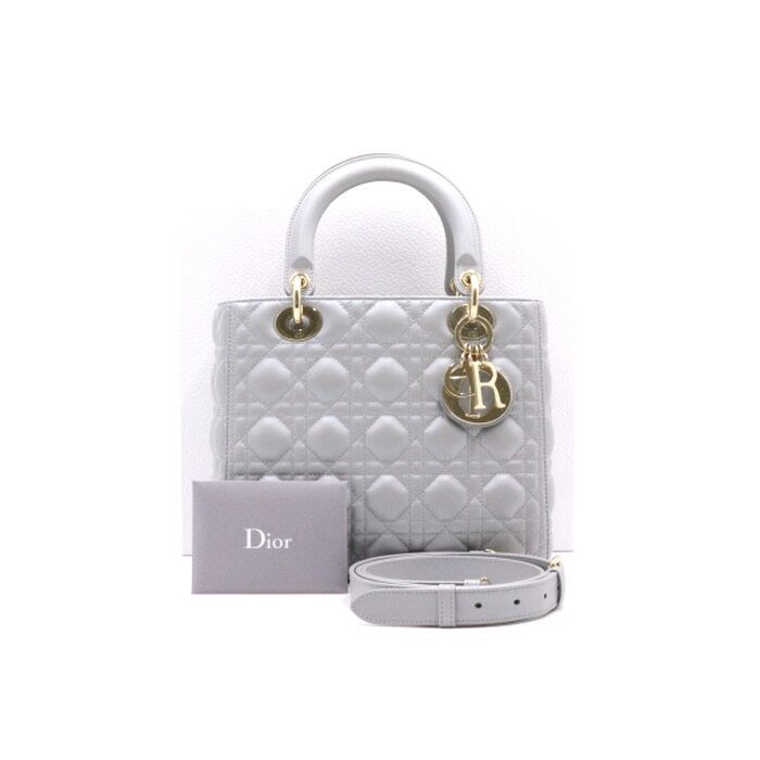 Dior Gray Lady Medium Quilted Tote Bag with Gold Accent aa31570