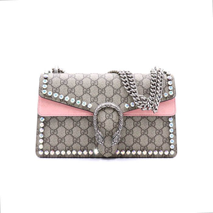 Gucci Crystal Dionysus GG Supreme Canvas Small Chain Shoulder Bag 400249