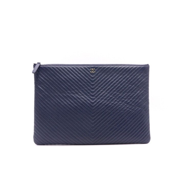 CHANEL Navy Beauty Chevron Caviar Large Clutch Bag A69251