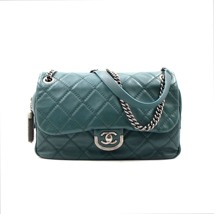 CHANEL SHIVA FLAP Calfskin Tassel Straw Chain Shoulder Crossbody Bag A67825
