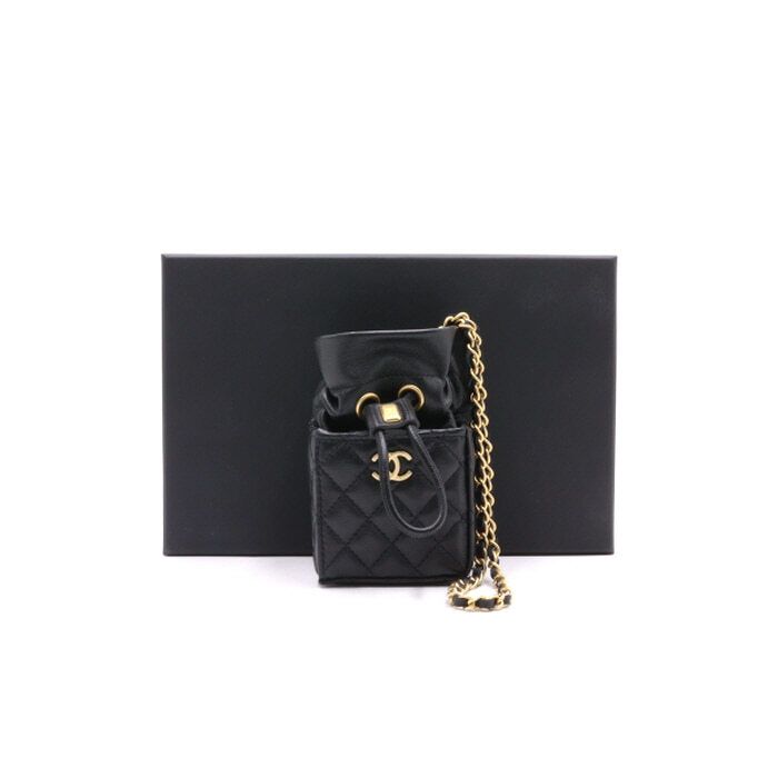 CHANEL Black Lambskin Mini Square Bucket Shoulder Bag with Gold Chain CD0055