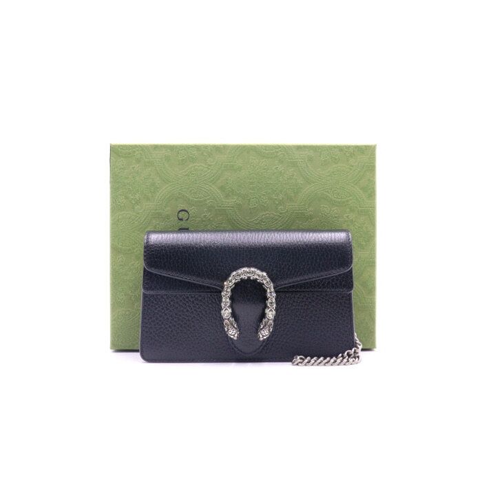 Gucci Supreme Dionysus GG Black Leather Mini Canvas Chain Shoulder Bag aa29959