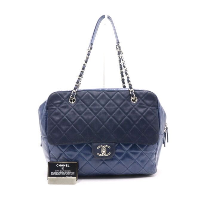 CHANEL Blue Calfskin Two-Tone Enamel CC Chain Flap Shoulder Bag aa28914