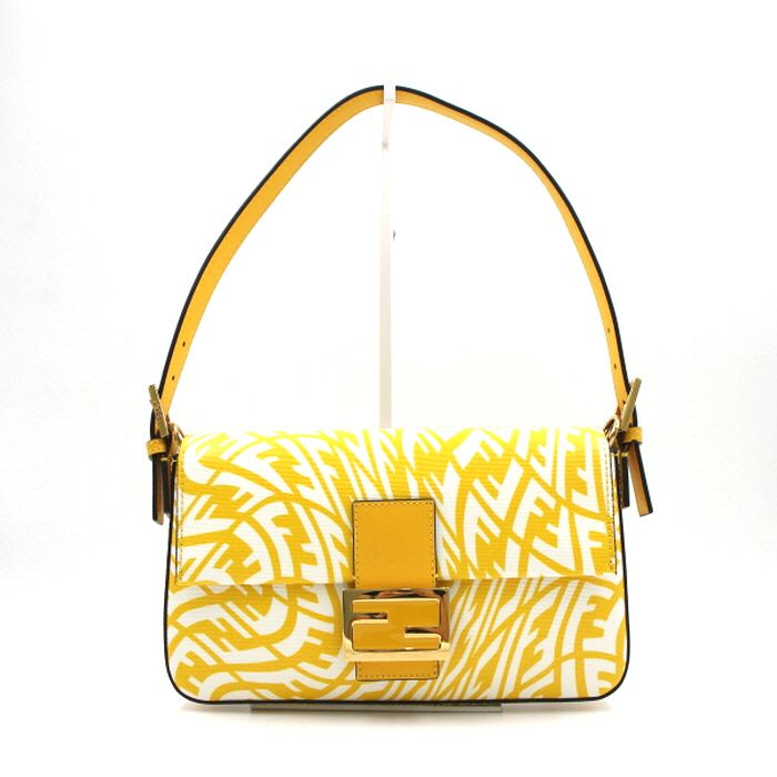 Fendi Canvas Baguette Shoulder Bag 1997 Leather Yellow 8BR792 aa21919