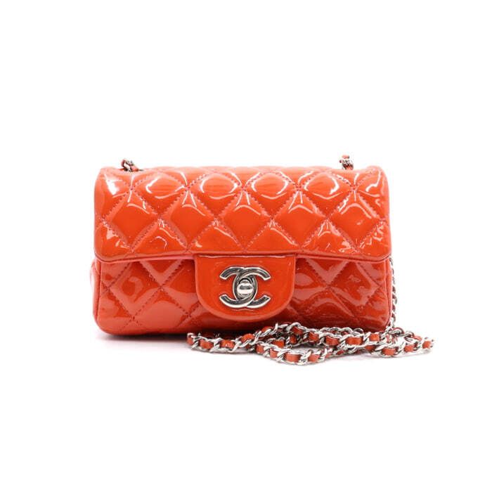 CHANEL Classic Flap Extra Mini Orange Patent Chain Shoulder Bag & Crossbody Bag aa25388
