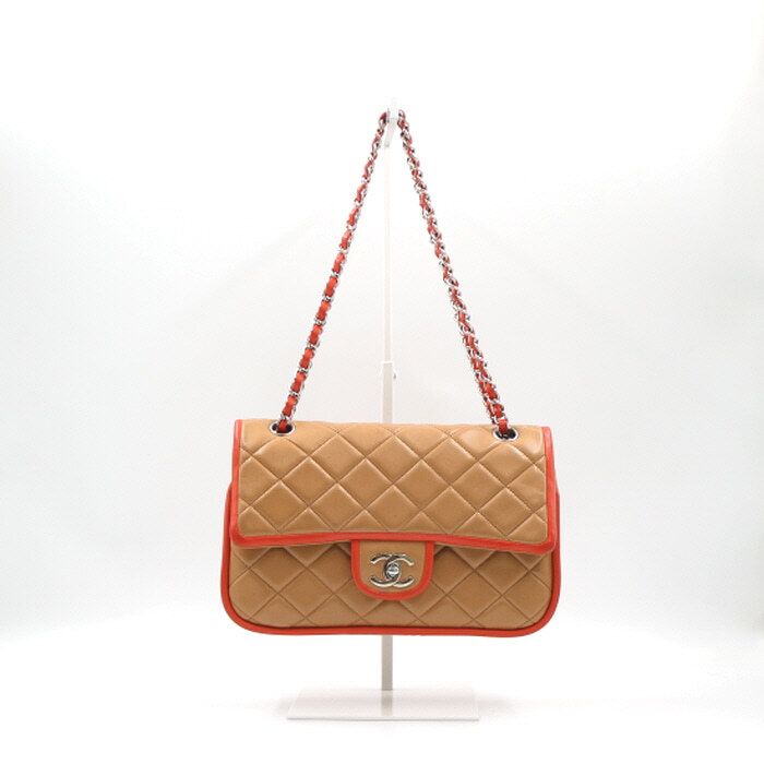 CHANEL Seasonal Limited Lambskin CC Two-tone Beige Flap Chain Shoulder Bag aa20423