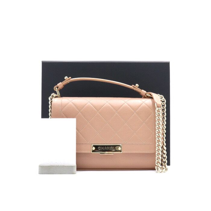 CHANEL Neutral Medium Champagne Gold Chain Shoulder Crossbody Bag A93702