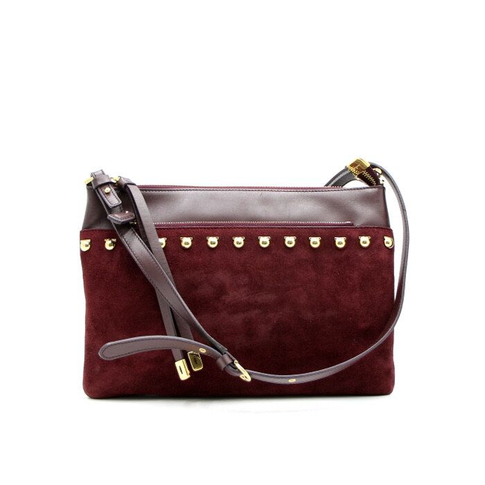 Salvatore Ferragamo Metal Logo Suede Leather Zipper Shoulder Bag AA16769