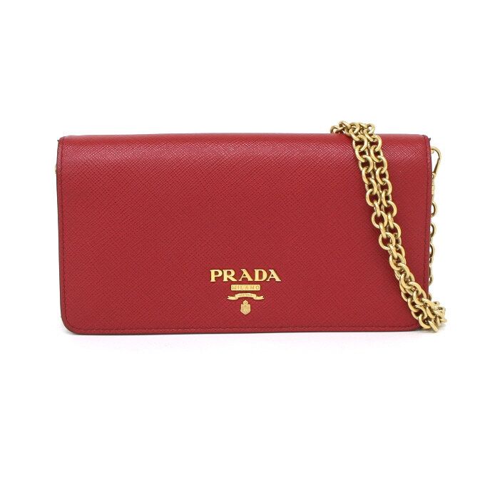 Prada Mini Red Saffiano Gold Chain WOC Crossbody Bag aa41105