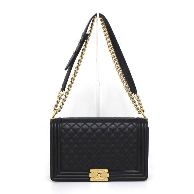 CHANEL Black Lambskin Boy Large Flap Chain Shoulder Bag A92193