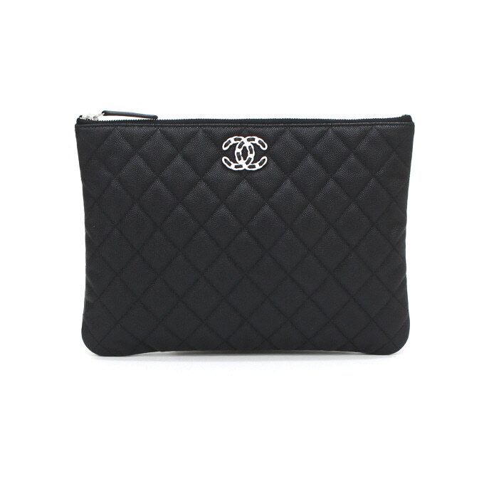 CHANEL Black Caviar New CC Logo Clutch Bag AP3721B14928