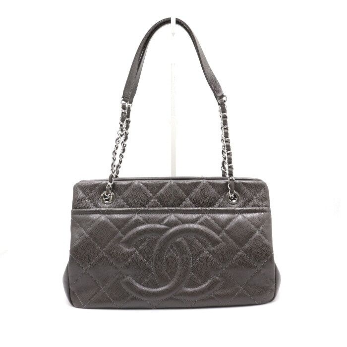 CHANEL Gray Caviar Timeless CC Gold Chain Shoulder Bag aa40503