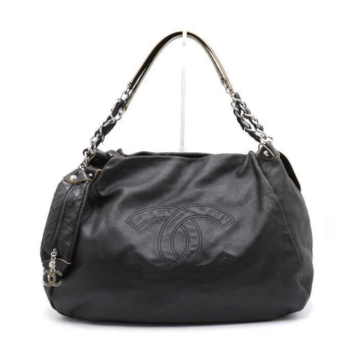 CHANEL CC Black Lambskin Classic Timeless Chain Large Shoulder Bag AA41369