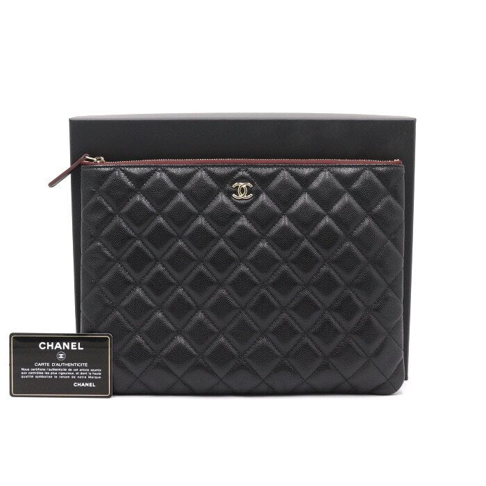 CHANEL Classic Black Caviar Gold CC Clutch Bag A82545