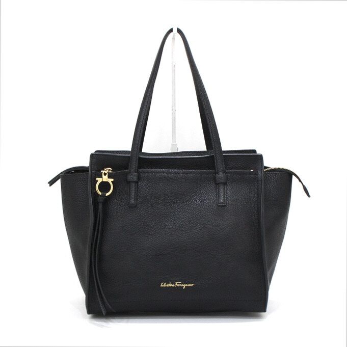 Salvatore Ferragamo Black Calfskin Amy Medium Tote Shoulder Bag aa40564