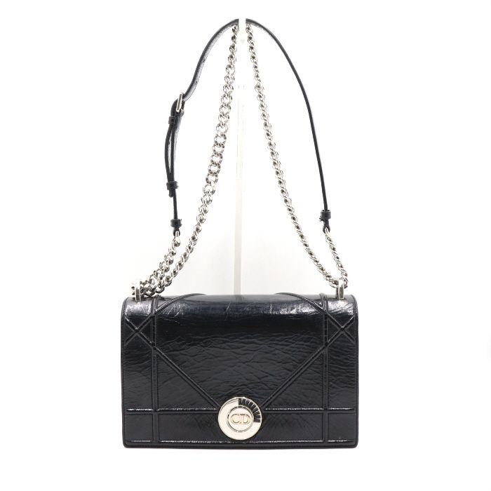 Dior Black Patent ama CD Flap Chain Shoulder Bag Crossbody aa39681