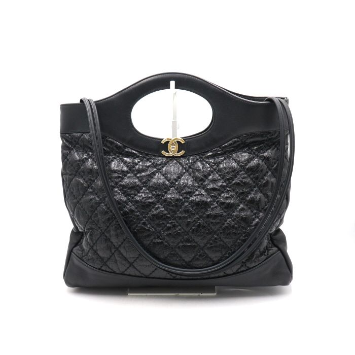 CHANEL Black Crumpled Calfskin 31 Shoulder & Tote Bag A57977