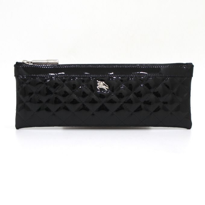 Burberry Black Patent Quilted Pouch Clutch Bag AA39526