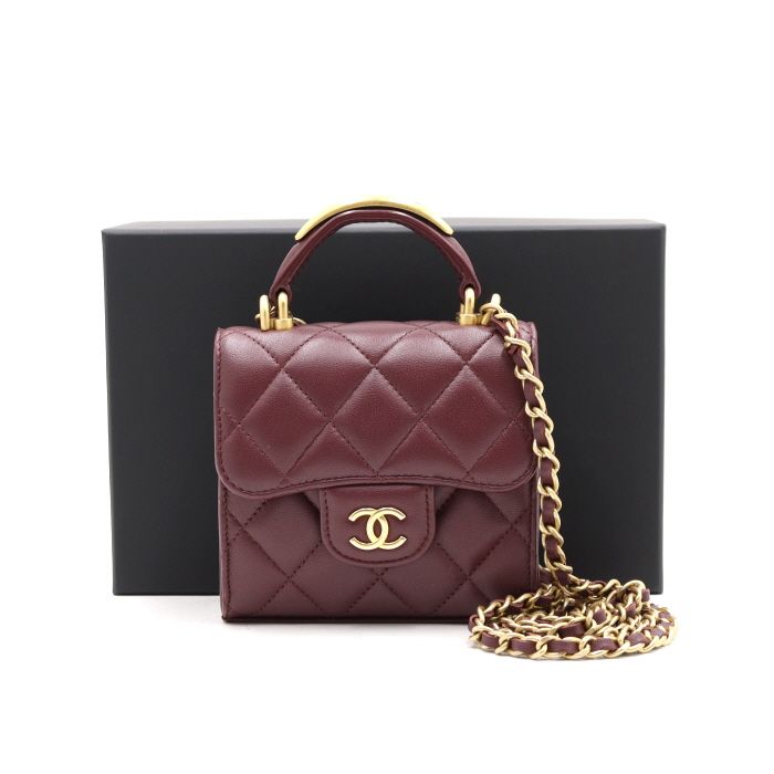 CHANEL Burgundy Lambskin Gold Metal Top Handle Vanity Flap Mini Crossbody Bag AP2682 aa39545