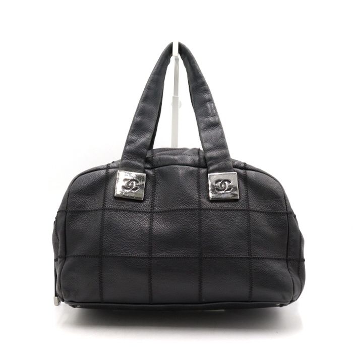 CHANEL Black Caviar Stitch Chocolate Bar Boston Tote Bag AA38425