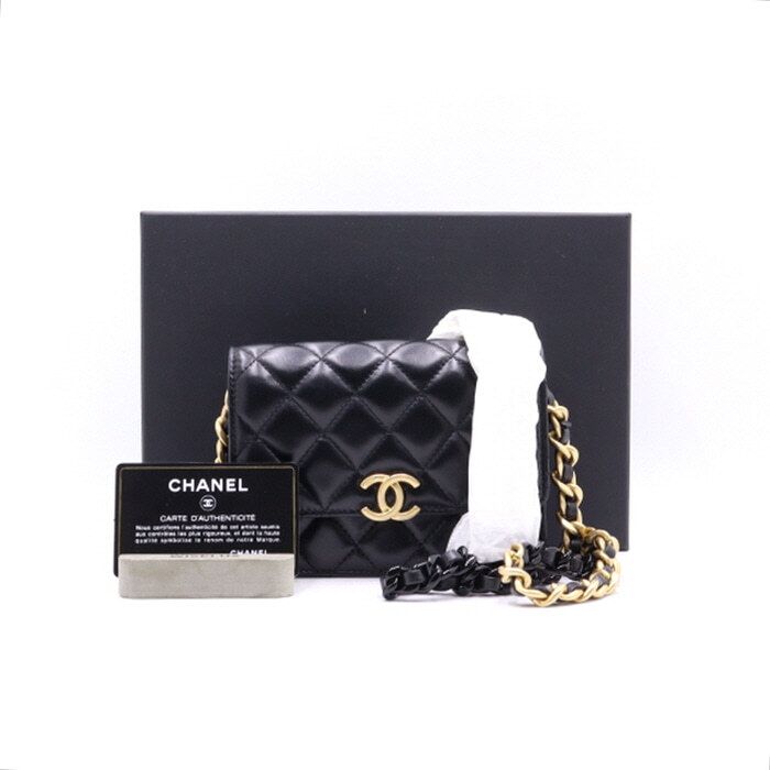 CHANEL CC Black Lambskin Gold CC Flap Women's Shoulder Bag Crossbody AP2733