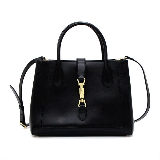 Gucci Black Leather Jackie 1961 GG Medium Tote Bag & Shoulder Bag 649016