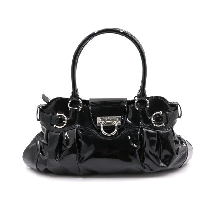 Salvatore Ferragamo Black Patent Gancini Tote Bag 21 5370 (SKU: aa44421)