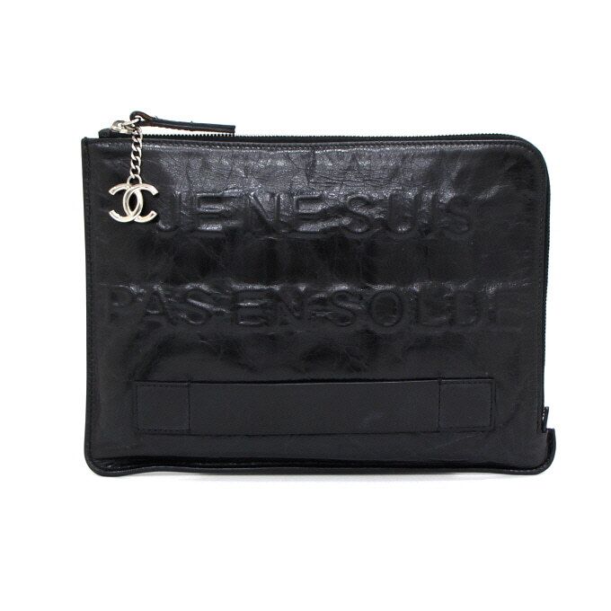 CHANEL Black Calfskin CC Zip-up Clutch Bag A82165