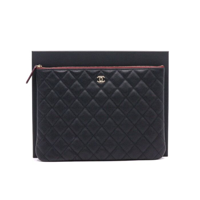 CHANEL Classic Black Caviar Gold CC New Medium Clutch Bag A82545