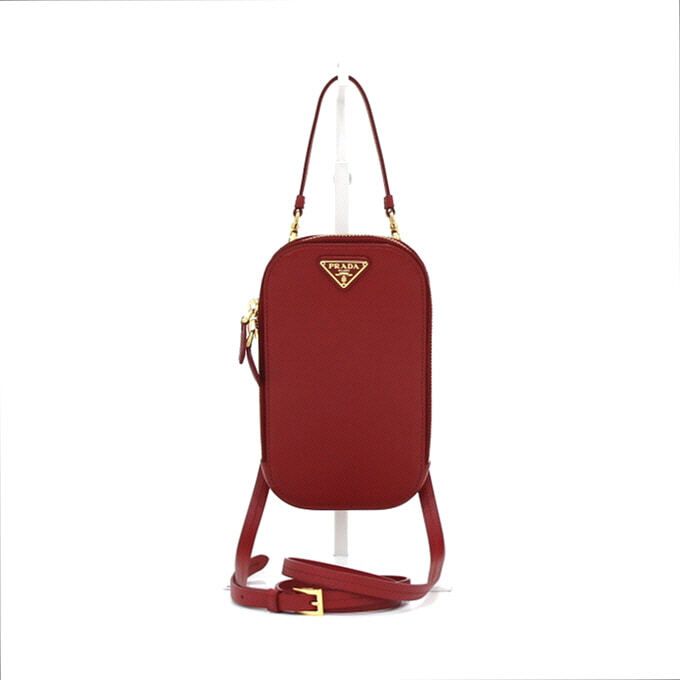 Prada Red Saffiano Logo Phone Case Crossbody Bag 1DH030